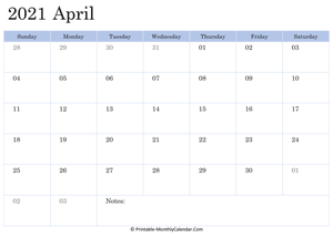 2021 printable calendar april