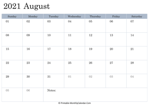 2021 printable calendar august