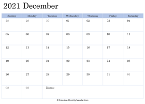 2021 printable calendar december