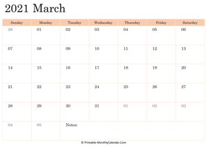 2021 printable calendar march