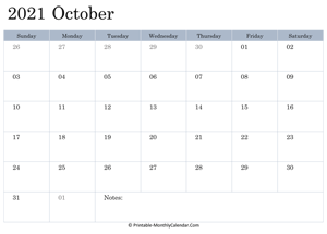 2021 printable calendar october