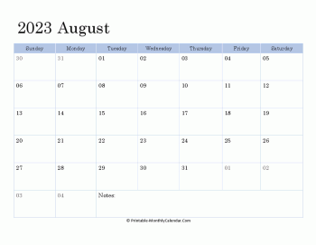 2023 printable calendar august
