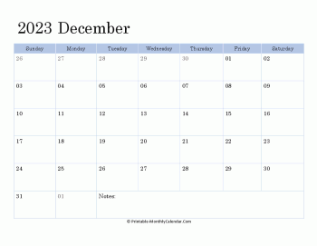 2023 printable calendar december