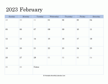 2023 printable calendar february