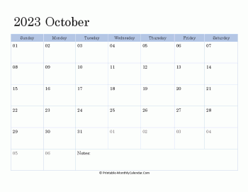 2023 printable calendar october