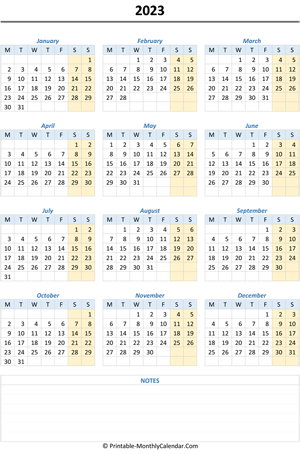 2023 calendar with notes (vertical)