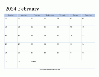 2024 printable calendar february