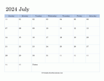 2024 printable calendar july
