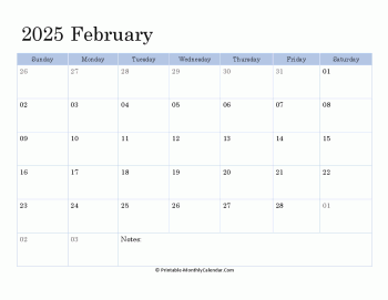 2025 printable calendar february