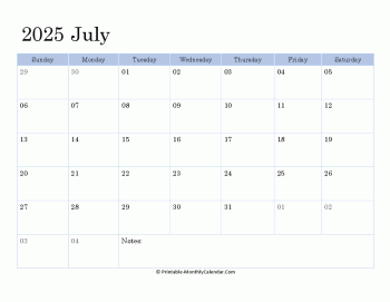 2025 printable calendar july