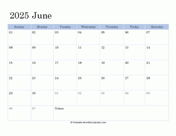 2025 printable calendar june