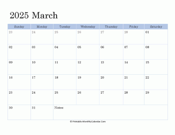 2025 printable calendar march