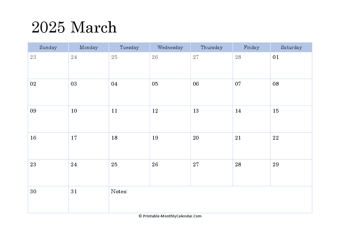 2025 printable calendar march