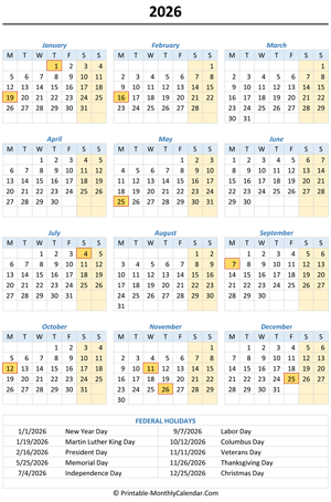 2026 calendar with holidays (vertical)