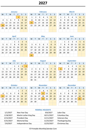 2027 calendar with holidays (vertical)