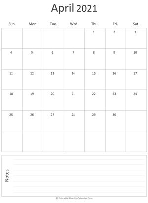 april 2021 printable calendar (portrait layout)