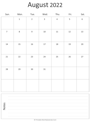 august 2022 printable calendar (portrait layout)