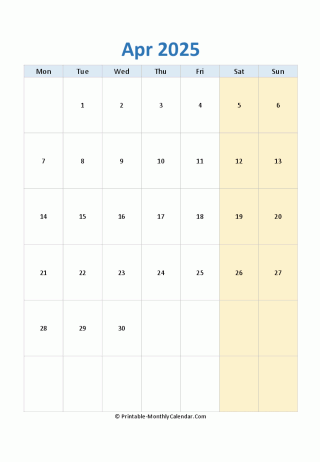 blank calendar april 2025 vertical