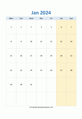 blank calendar january 2024 (vertical layout)
