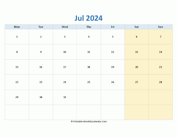 blank calendar july 2024 horizontal