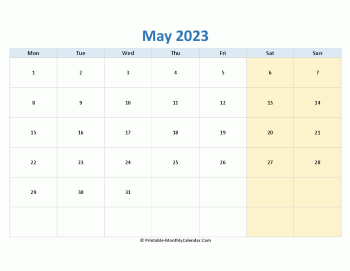 blank calendar may 2023 horizontal