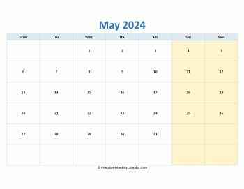 blank calendar may 2024 (horizontal layout)