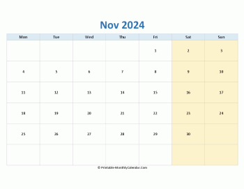 blank calendar november 2024 horizontal