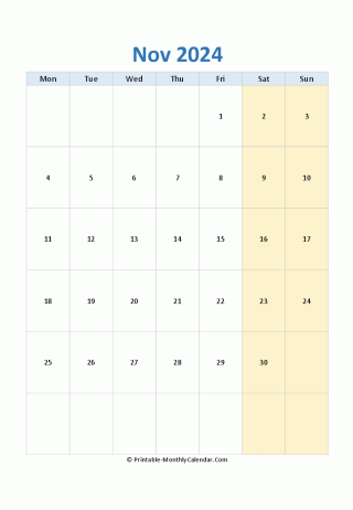 blank calendar november 2024 vertical