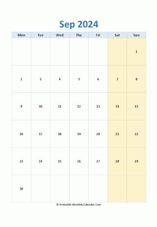 blank calendar september 2024 (vertical layout)