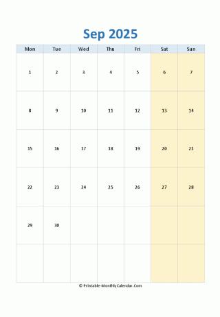 blank calendar september 2025 vertical