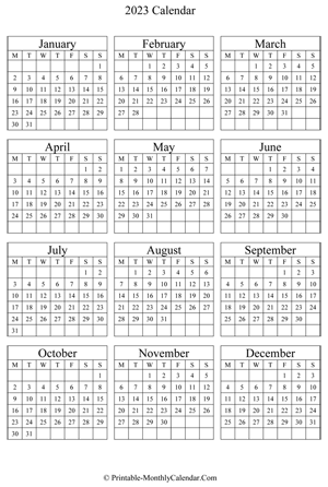blank yearly calendar 2023 vertical