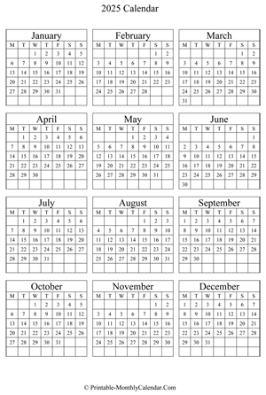blank 2025 calendar (vertical)