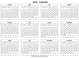 blank 2026 calendar (horizontal)