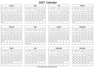 blank 2027 calendar (horizontal)