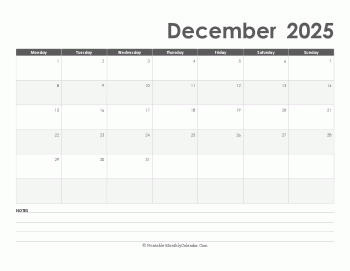 calendar december 2025 printable holidays landscape