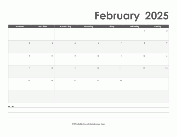 calendar february 2025 printable holidays landscape