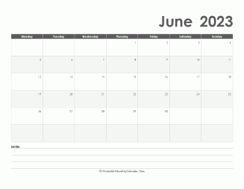 calendar june 2023 printable holidays landscape