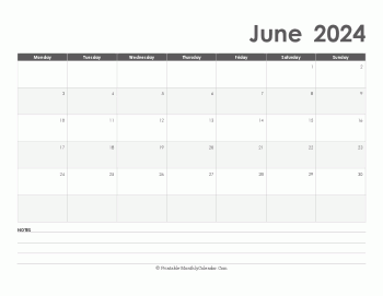 calendar june 2024 printable holidays landscape
