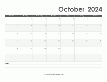 calendar october 2024 printable holidays landscape