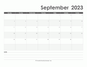 calendar september 2023 printable holidays landscape