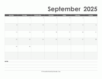 calendar september 2025 printable holidays landscape