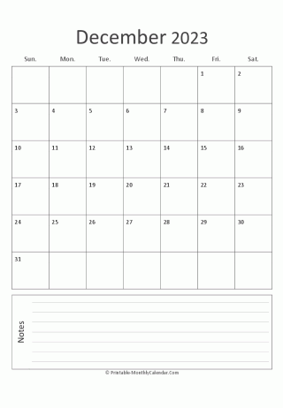 december 2023 printable calendar (portrait layout)