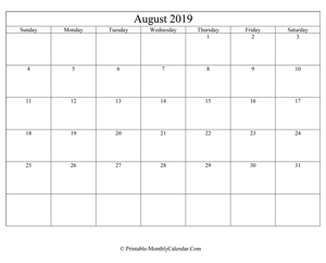 editable august 2019 calendar