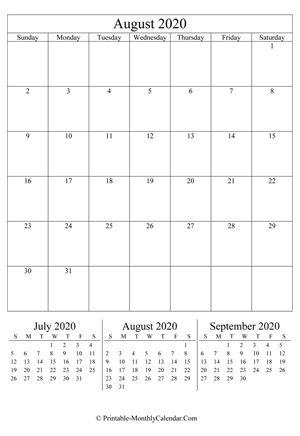 editable calendar august 2020