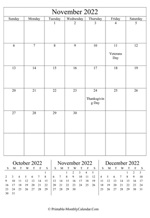 November 2022 Editable Calendar with Notes (Portrait Layout)