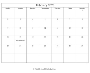 editable february 2020 calendar