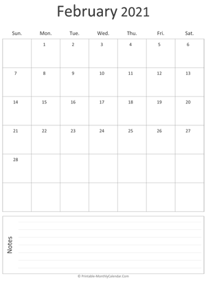 february 2021 printable calendar (portrait layout)