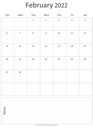 february 2022 printable calendar (portrait layout)