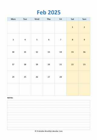 february 2025 editable calendar notes vertical