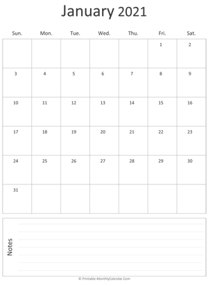january 2021 printable calendar (portrait layout)